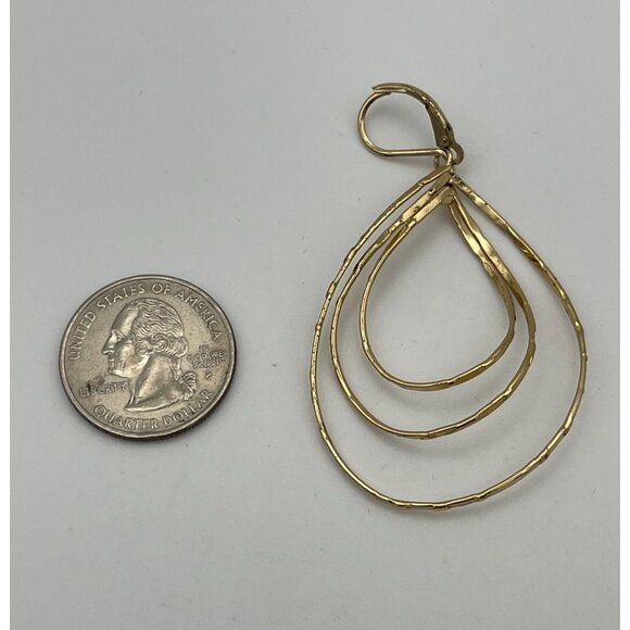 Dangle Gold Tone Textured Pierced Earrings Triple Rain Drop - Picture 8 of 8